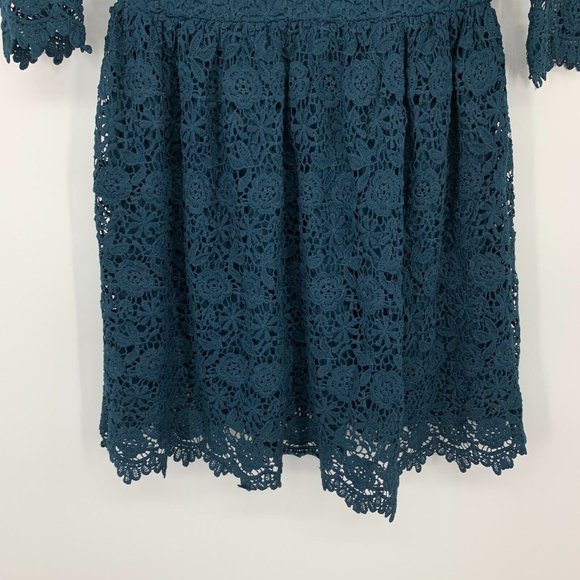 L'ATISTE by Amy Dress Blue Crochet Mini Open Back Fit Flare Lace - Picture 5 of 11